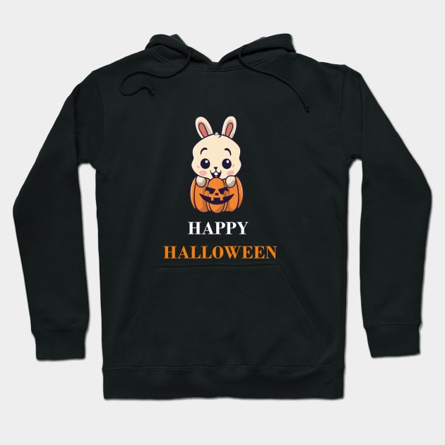 Happy Halloween White Rabbit (Black) Hoodie by Anke Wonder 